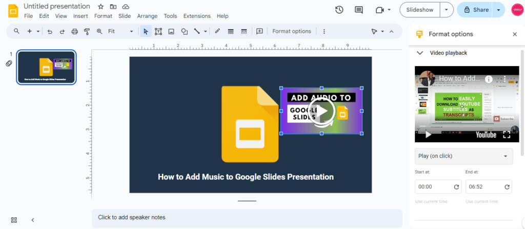 Add the link to your Google Slides presentation