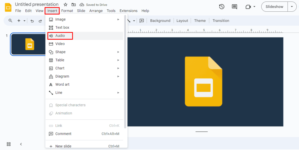 Add the audio file to Google Slides