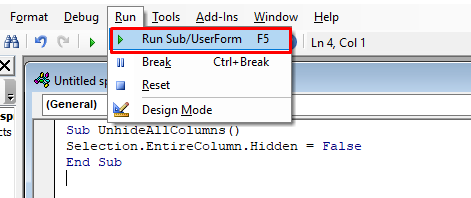 Excel Column Unhide