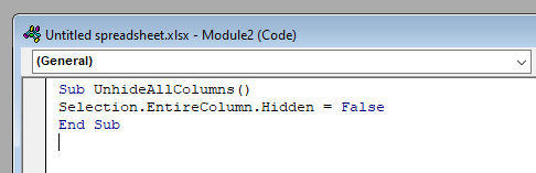 Unhide Excel Column