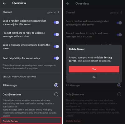 how to delete discord server on iphone